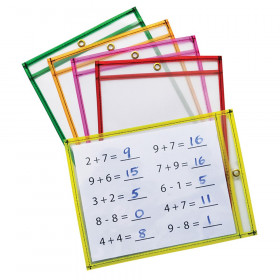 Dry Erase Pockets, 5 Assorted Neon Colors, 9" x 12", 25 Pockets