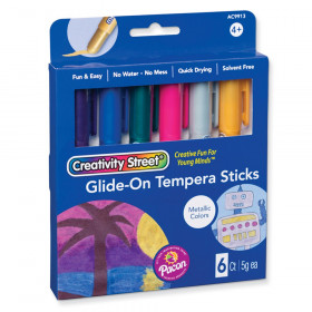 Glide-On Tempera Paint Sticks, 6 Assorted Metallic Colors, 5 grams, 6 Count