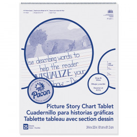 Picture Story Chart Tablet, White, Ruled Short, 1-1/2" Ruled, 24" x 32", 25 Sheets