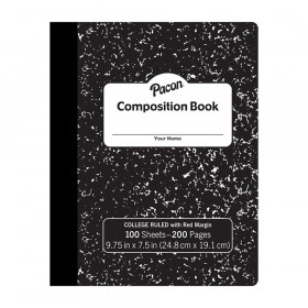 Composition Book, Black Marble, 9/32" Ruled w/ Margin, 9-3/4" x 7-1/2", 100 Sheets