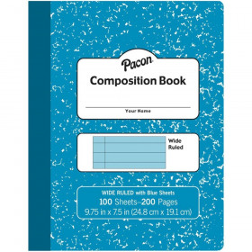 Pastel Composition Book, Blue Marble Cover, Light Blue Sheets, 3/8" Ruled, 9-3/4" x 7-1/2", 100 Sheets