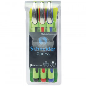 Xpress Fineliner Pen, Fiber Tip, 0.8 mm, 3-Color Assortment (Black, Red, Blue)