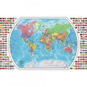 World Map with Flags, 49"W x 33"H