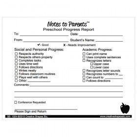 Notes to Parents, Preschool Progress Report