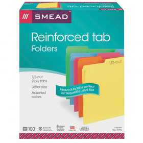 File Folders, Reinforced 1/3-Cut Tab, Letter Size, Assorted Colors, 100 per Box