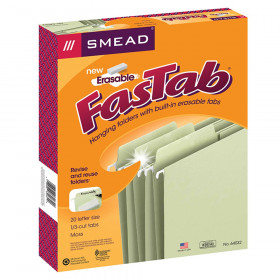 Smead Erasable FasTab Hanging File Folder, 1/3-Cut Built-In Tab, Letter Size, Moss, 20 per Box