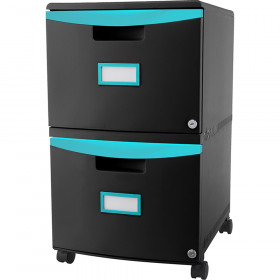 2 Drawer Mobile File Cabinet with Lock, Black & Teal