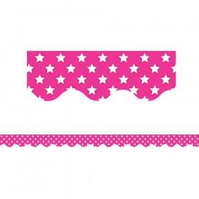 Pink with White Stars Scalloped Border Trim