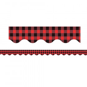 Red and Black Gingham Scalloped Border Trim, 35 Feet