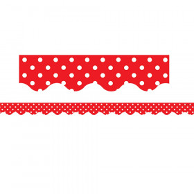Red Polka Dots Scalloped Rolled Border Trim, 50'