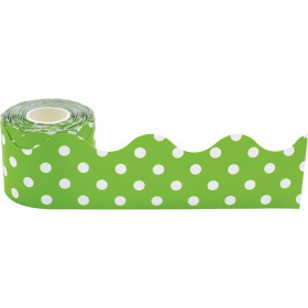 Lime Polka Dots Scalloped Rolled Border Trim, 50 Feet