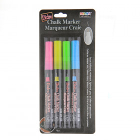 Bistro Chalk Markers, Extra Fine Tip 4-Color Set, Fluorescent Pink, Blue, Green, Yellow