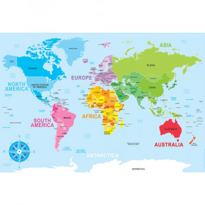 Placemat Studio Smart Poly World Map Learning Placemat, 13" x 19", Single Sided, Pack of 10 - ASH95701 | Ashley Productions | Maps & Map Skills