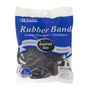 Rubber Bands, Assorted Sizes, Black, 2 oz./56.70 g - BAZ6120 | Bazic Products | Mailroom