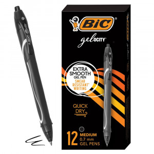 Gel-ocity Quick Dry Retractable Gel Pens, Black, Pack of 12 - BICRGLCG11BLK | Bic Usa Inc | Pens
