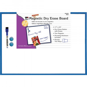 Magnetic Dry Erase Board, 17" x 23", w/Eraser/Marker and 2 Magnets, Blue Frame, 1 Each - CHL35370 | Charles Leonard | Dry Erase Boards