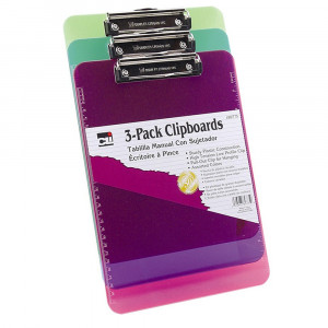 Clipboard - Plast/Transp w/Low Profile Clip - Ltr - Assorted Neon Colors, 3/Pk - CHL89775 | Charles Leonard | Clipboards