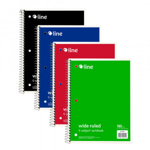 5-Subject Notebook, Wide Ruled, 180 Sheets, Assorted Colors - CLI22051 | C-Line Products Inc | Note Books & Pads