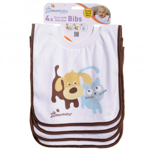 Terry Cloth Pullover Bibs - 4 Pack Cute Pets - DB-L539 | Dream Baby (Tee Zed) | Gear