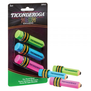 Pencil Shaped Neon Erasers, 3 Count - DIX38963 | Dixon Ticonderoga Company | Erasers