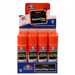 Washable School Glue Stick, Disappearing Purple, 0.77 oz, Pack of 12 - ELME524 | Sanford L.P. | Glue/Adhesives