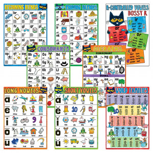 Pete the Cat Phonics Small Poster Pack, 11" x 15-3/4", Pack of 8 - EP-62003 | Teacher Created Resources | Classroom Theme