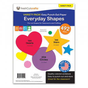 Punch Out Paper Cutouts, Everyday Shapes, Hearts, Stars & Circles, 492 Pieces - FCC850054391230 | Freshcut Crafts | Accents