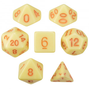 Set of 7 Dice - Harvest Nectar - Solid Yellow with Orange Paint