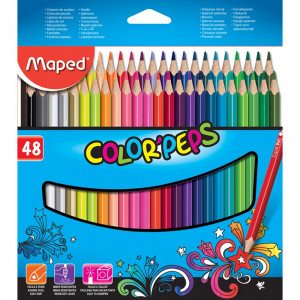 Color'Peps Triangular Colored Pencils, Assorted Colors, Pack of 48 - MAP832048ZV | Maped Helix Usa | Colored Pencils