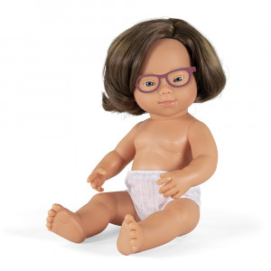 Baby Doll Caucasian Girl With Down Syndrome With Glasses 15'', Polybagged - MLE31110 | Miniland Educational Corporation | Dolls