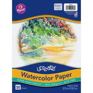Watercolor Paper, White, Package, 140 lb., 9" x 12", 50 Sheets - PAC4943 | Dixon Ticonderoga Co - Pacon | Art