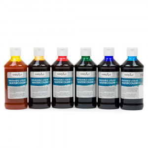 Washable Liquid Watercolors, 8 oz., Primary Colors, Set of 6 - RPC882273 | Rock Paint Distributing Corp | Paint