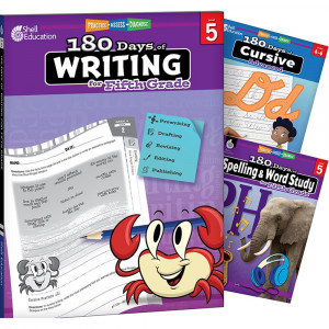 180 Days Writing, Spelling, & Cursive Grade 5: 3-Book Set - SEP147664 | Shell Education | Writing Skills