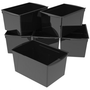 Wide Book Bin, Black, Set of 6 - STX71130E06C | Storex Industries | Storage Containers