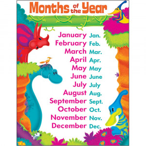 T-38482 - Months Of Year Dino-Mite Pals Learning Chart in Classroom Theme