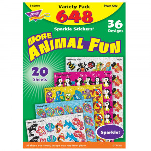 T-63910 - Animal Fun Sparkle Stcker Var Pk 656Ct in Stickers