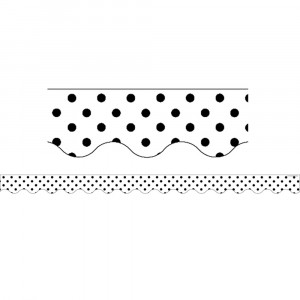 TCR5593 - Black Polka Dots On White Scalloped Border Trim in Border/trimmer