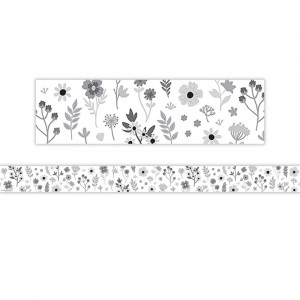 Black and White Floral Straight Border Trim, 35 Feet - TCR6808 | Teacher Created Resources | Border/Trimmer