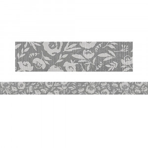 Classroom Cottage Gray Floral Straight Border Trim, 35 Feet - TCR7178 | Teacher Created Resources | Border/Trimmer