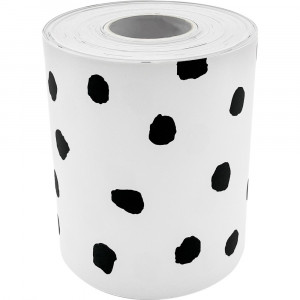 Black Painted Dots on White Straight Rolled Border Trim - TCR8910 | Teacher Created Resources | Deco: Border Trim, Rolled