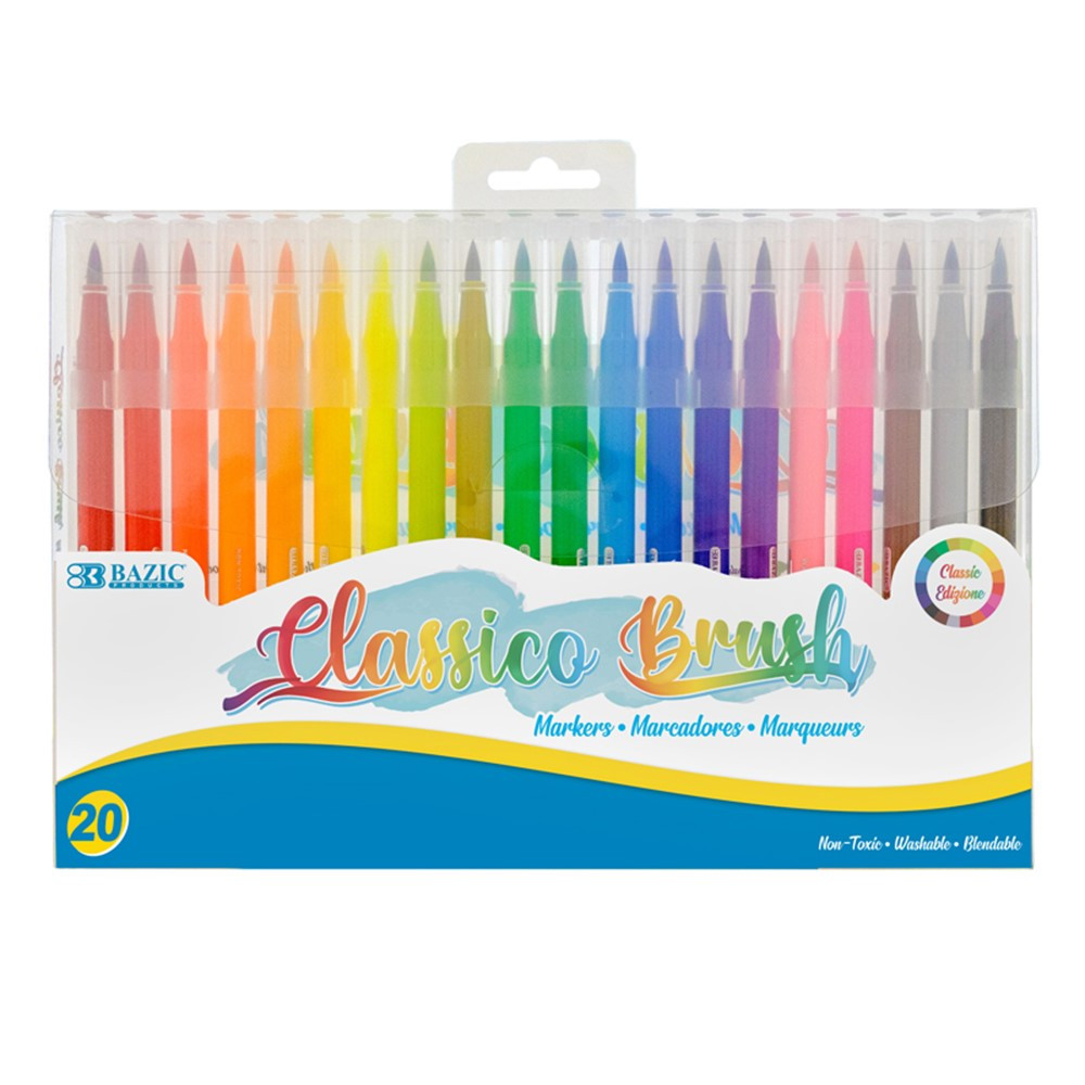 Washable Brush Markers, 20 Colors - BAZ1278, Bazic Products