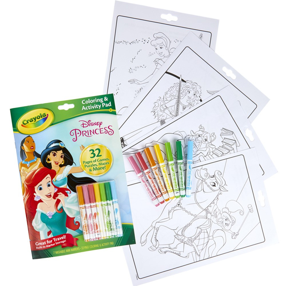 14 PC Disney Princess Coloring Books Set Activity Pad Kids Drawing Glitter Pens
