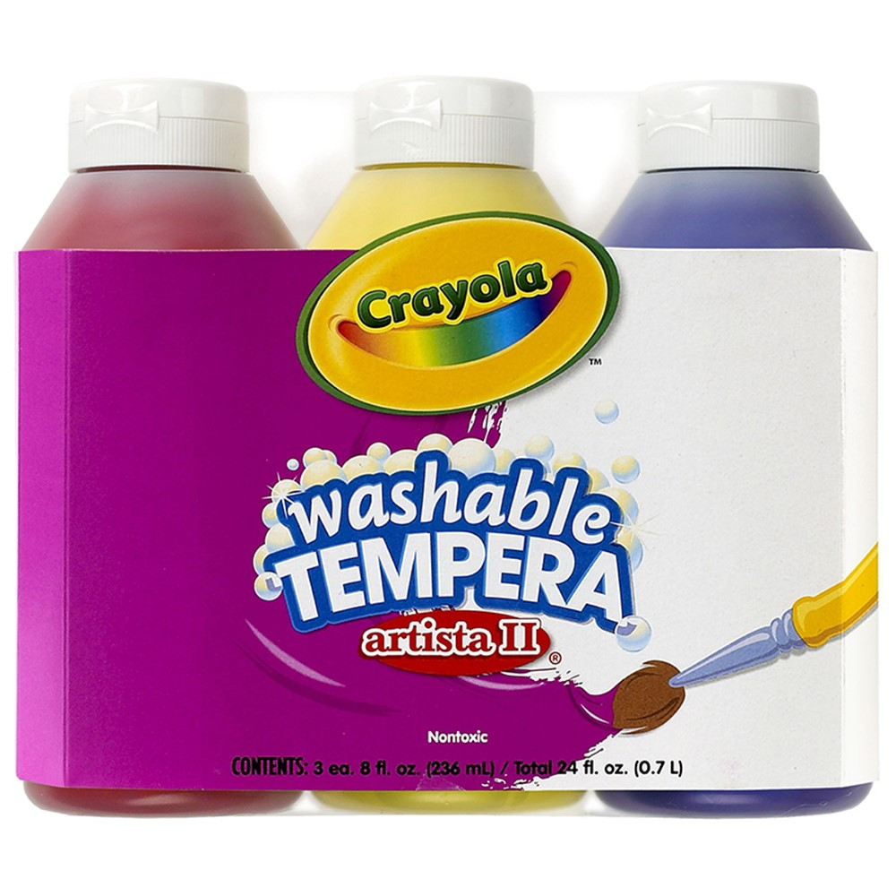 Artista II Washable Tempera Paint, Primary Colors, 8 Ounce Bottles, 3