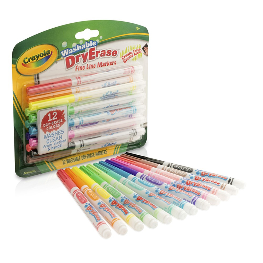 Crayola Dry Erase Fine Line Washable Markers, 12 Count