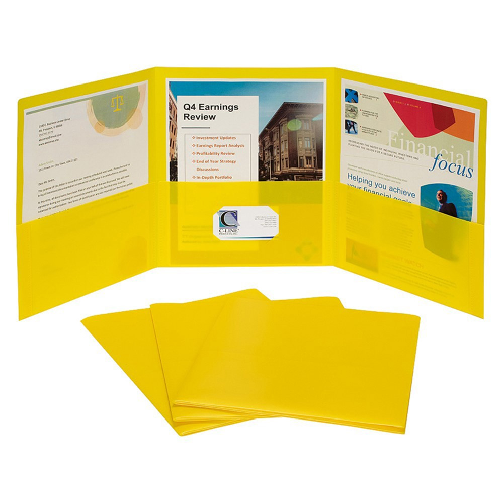 3Pocket Poly Portfolio, Yellow, Box of 24 CLI33946 CLine Products