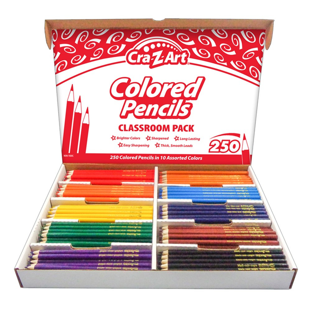 Cra-Z-Art Colored Pencils, 10 Assorted Lead/Barrel Colors, 250/Set