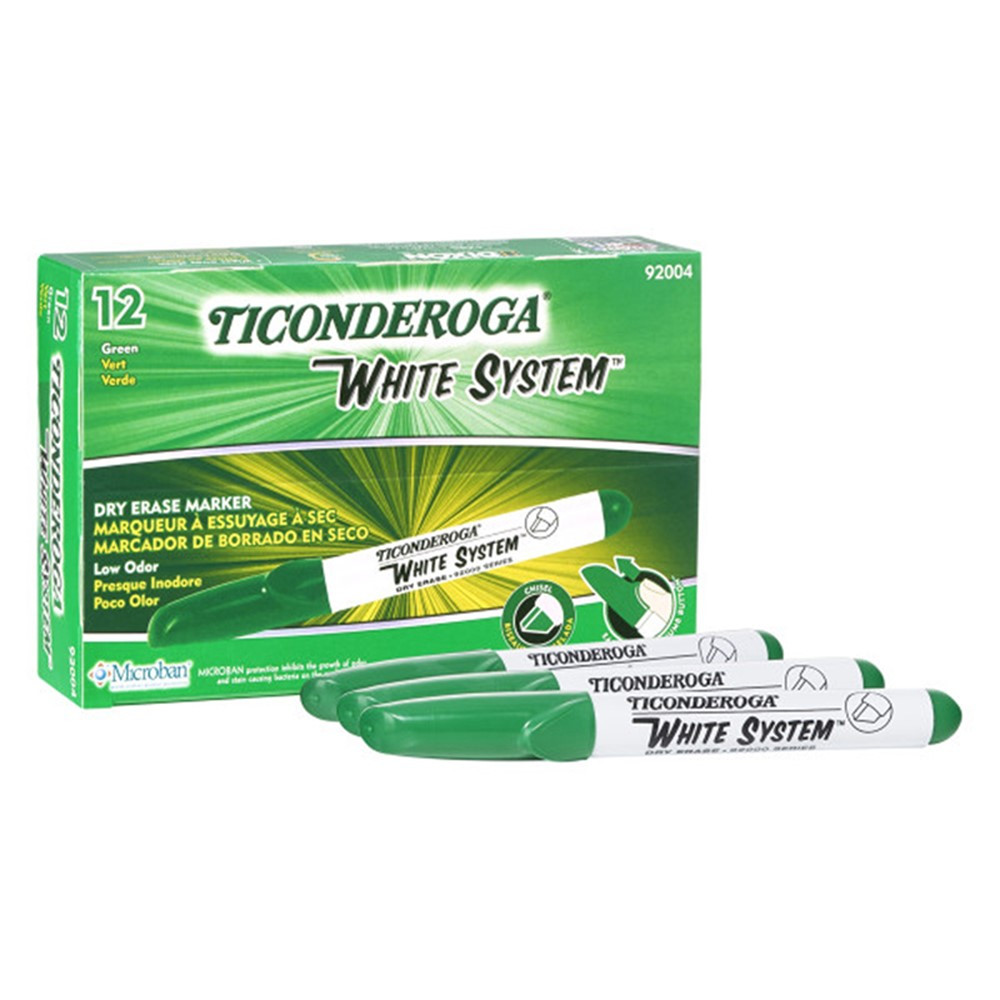 Ticonderoga Dry Erase Markers, Fine Tip, Green, PK12, 12PK 93004