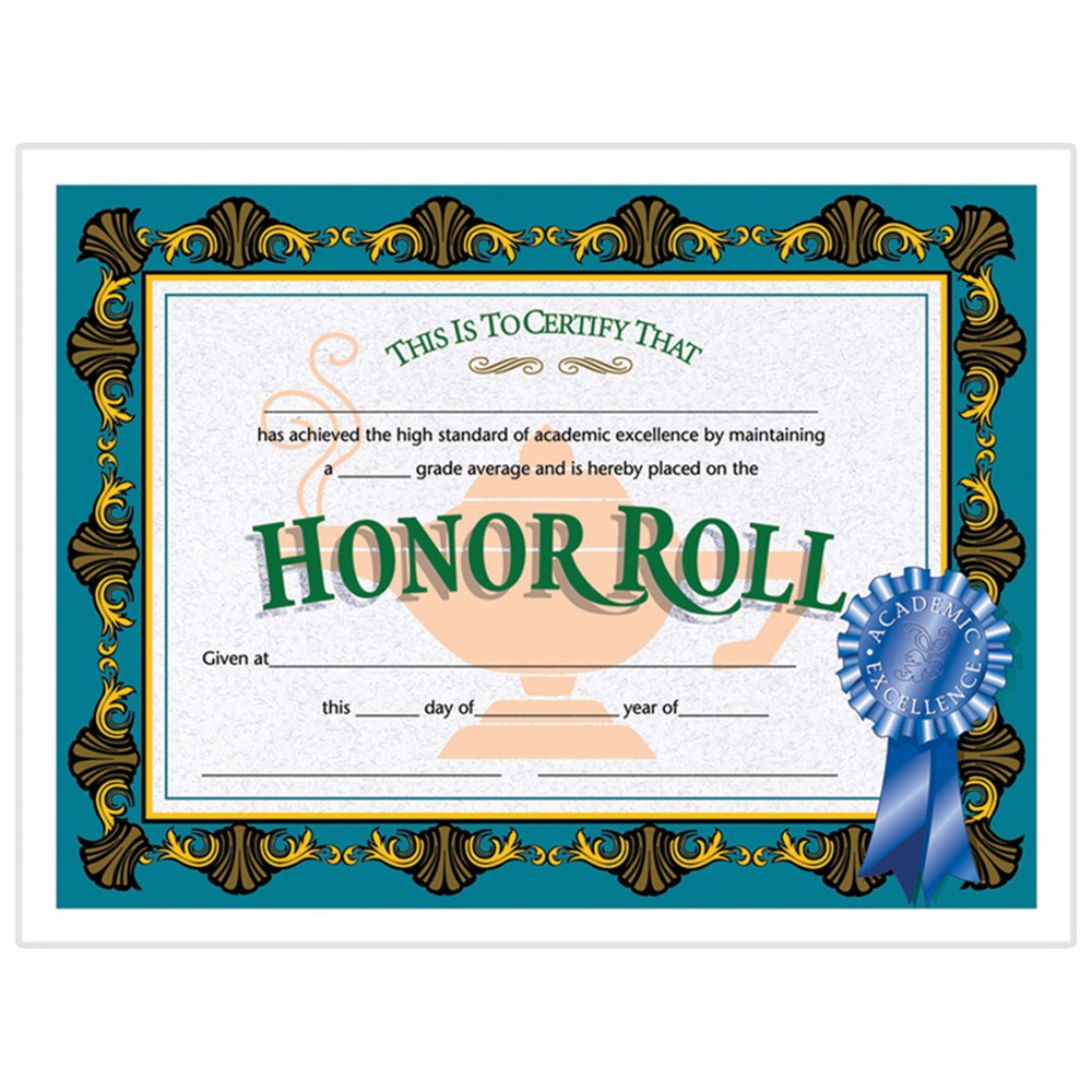 Honor Roll Certificate, 8.5" x 11", Pack of 30 HVA512 Flipside