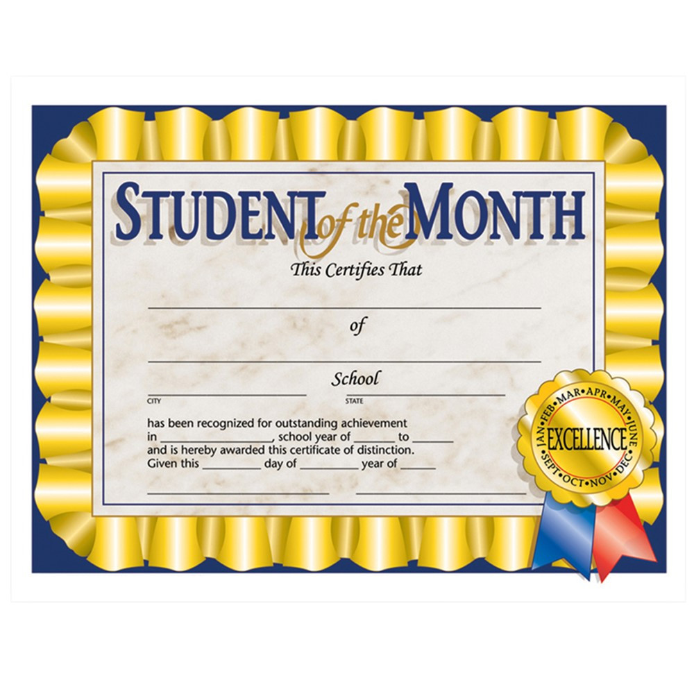 Student of the Month Certificate, 8.5" x 11", Pack of 30 HVA528