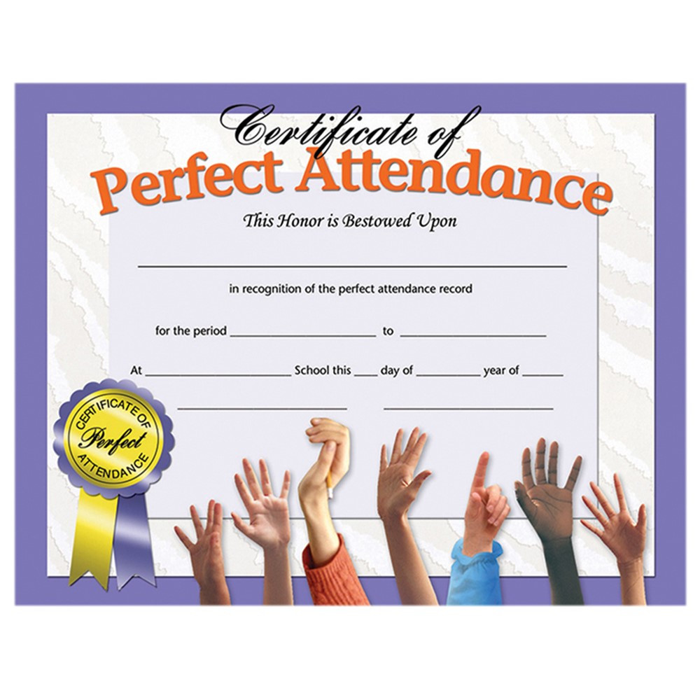 Certificate of Perfect Attendance 8 5 quot x 11 quot Pack of 30 H VA613